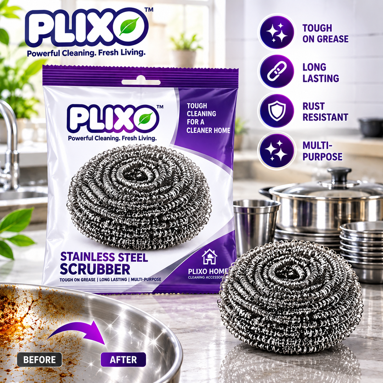 PLIXO Round Stainless Steel Scrubber 1 pc